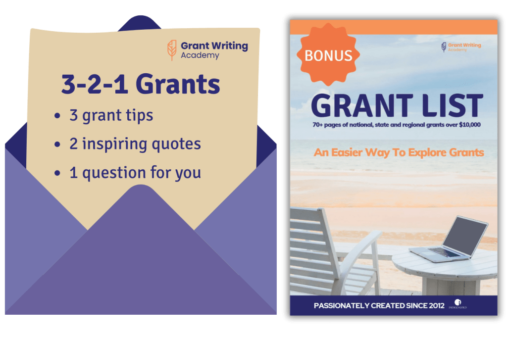 3-2-1 Grants with bonus Grant List – free weekly grant tips plus a bonus grant directory